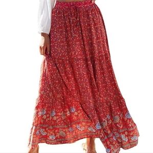 Floral Red Maxi Skirt